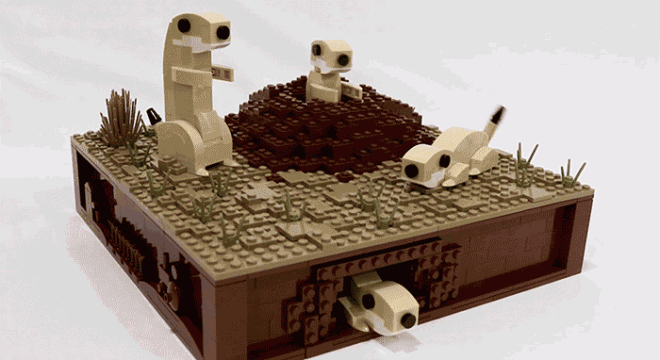 Four Adorable Prairie Dogs Peek Out of Kinetic Sculpture Constructed with LEGO