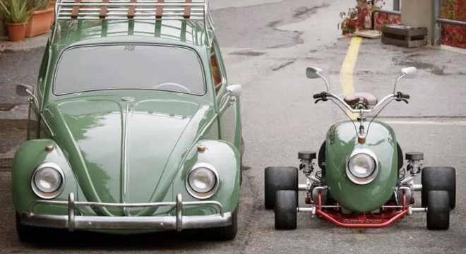 A Volkswagen Beetle Fender is Repurposed into a Vintage-Style Kart Designed by Aldekas Studio