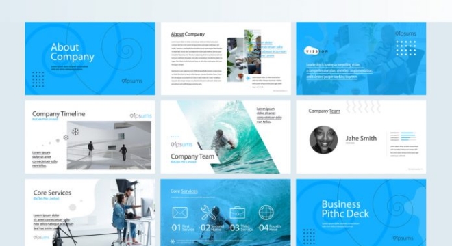 Business Pitch Deck Presentation Template with Blue Accents