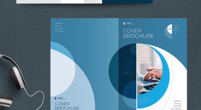 Business Report Cover Template with Blue Circle Elements