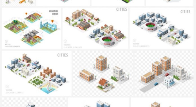 Download Isometric Vector Graphics of Buildings & City Maps